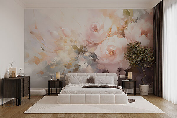 Pittura di fiori su una superficie bianca Carta da parati Pittura di fiori su una superficie bianca