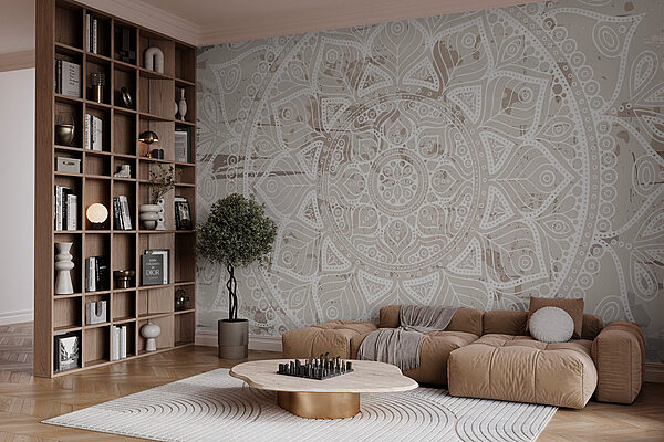 Mandala bianco su superficie marrone Carta da parati Mandala bianco su superficie marrone