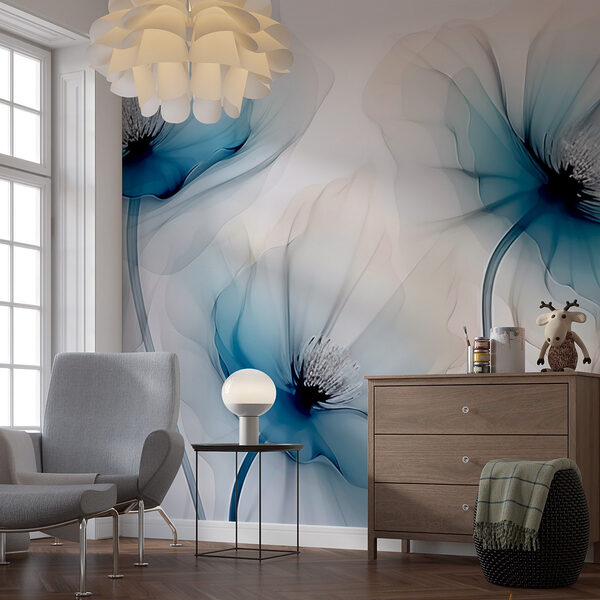 Carta da parati murale Gruppo di fiori con petali blu