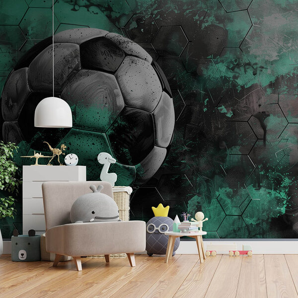 Carta da parati murale Pallone da calcio su sfondo verde e nero