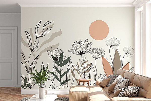 Disegno di fiori e foglie Carta da parati Disegno di fiori e foglie