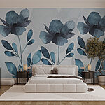 Carta da parati Fiori e foglie blu