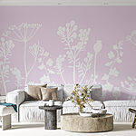 Carta da parati Fiori e foglie bianche su sfondo rosa