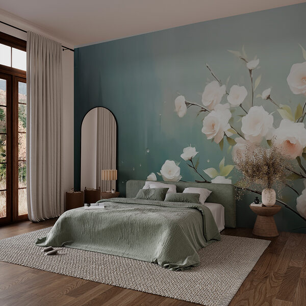 Fiori bianchi su un ramo Carta da parati Fiori bianchi su un ramo
