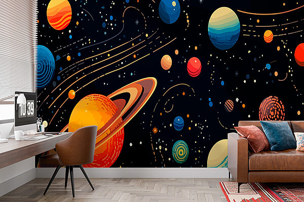 Pianeti e stelle colorate Carta da parati Pianeti e stelle colorate