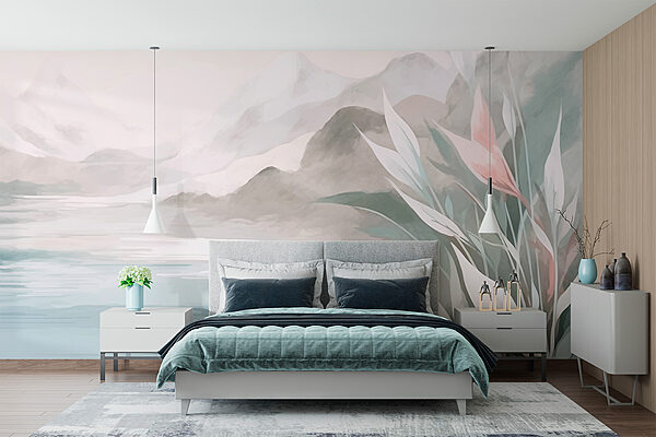 Pittura di una montagna e dell'acqua Carta da parati Pittura di una montagna e dell'acqua