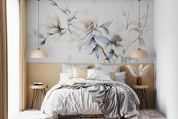Pittura di fiori su sfondo bianco Carta da parati Pittura di fiori su sfondo bianco