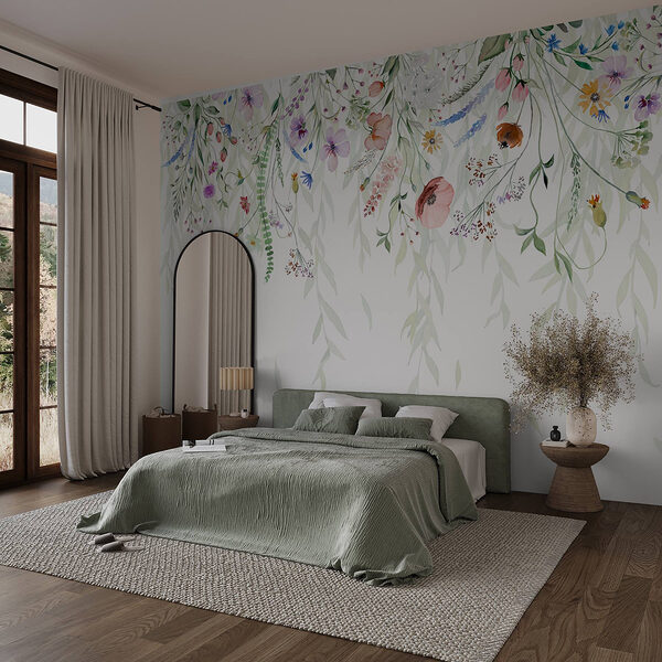 Pittura ad acquerello di fiori e foglie Carta da parati Pittura ad acquerello di fiori e foglie