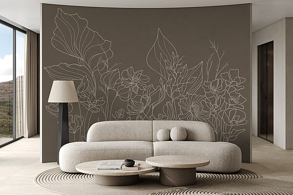 Disegno lineare di fiori Carta da parati Disegno lineare di fiori