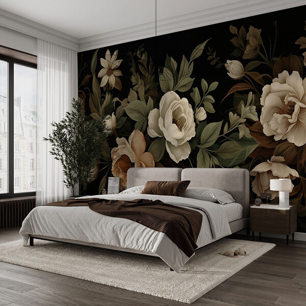 Elegante composizione floreale su sfondo scuro Carta da parati Elegante composizione floreale su sfondo scuro