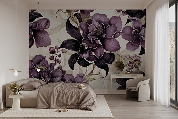 Elegante composizione floreale viola in esposizione Carta da parati Elegante composizione floreale viola in esposizione