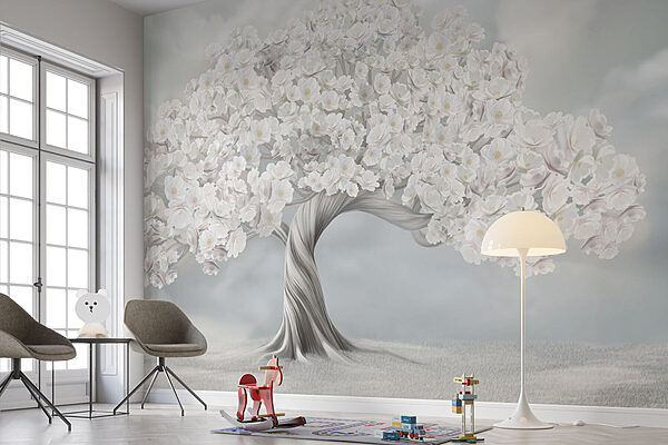 Wall murals Tree with white flowers Carta da parati Wall murals Tree with white flowers