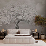 Carta da parati Albero con fiori bianchi