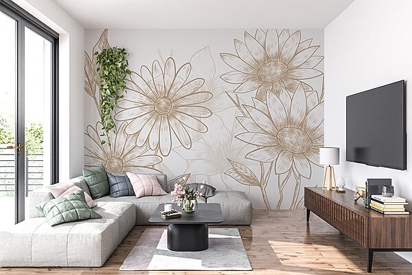 Disegno di fiori su sfondo bianco Carta da parati Disegno di fiori su sfondo bianco