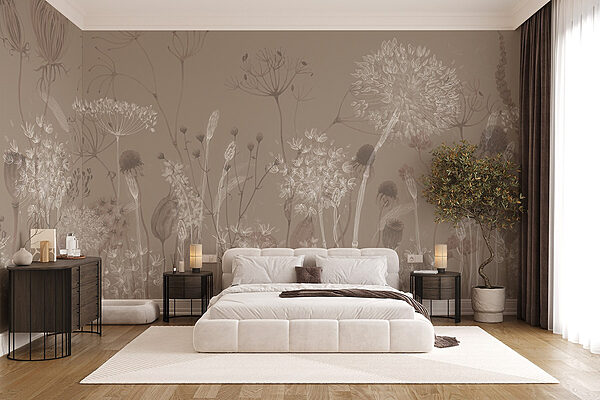 Carta da parati murale Delicate fioriture su uno sfondo tenue