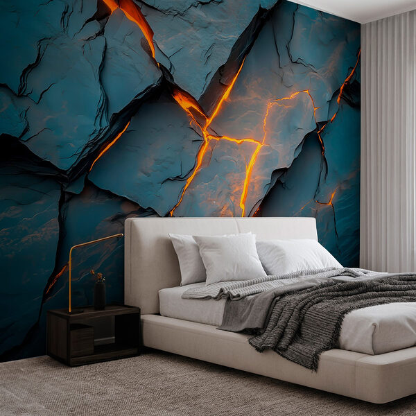 Carta da parati Roccia spaccata con illuminazione arancione