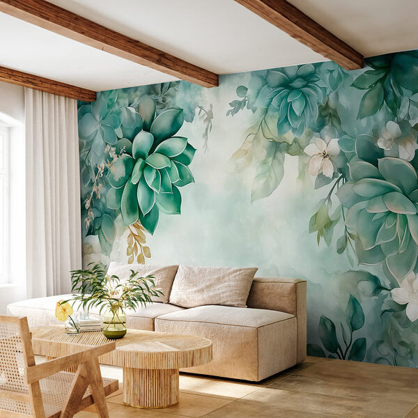 Carta da parati Carta da parati Pittura di piante e fiori verdi (COD: w02874)