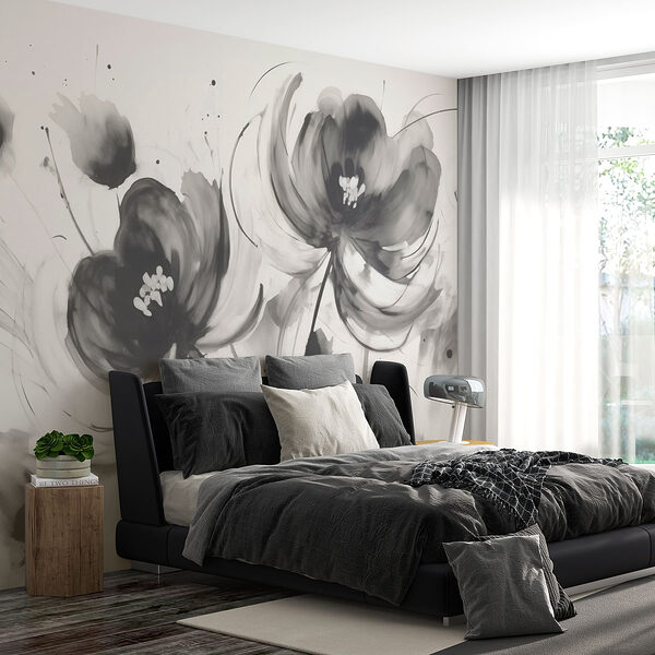 Carta da parati Pittura di fiori su una superficie bianca