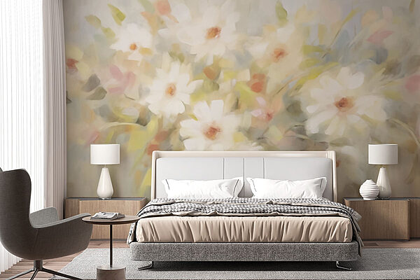 Carta da parati Carta da parati Pittura di fiori bianchi (COD: w02879)