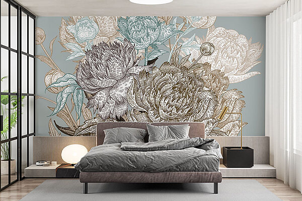 Splendida illustrazione floreale in tonalità tenui Carta da parati Splendida illustrazione floreale in tonalità tenui