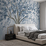 Carta da parati Albero con foglie blu