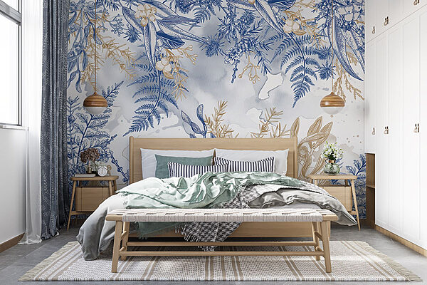 Carta da parati Carta da parati Motivo floreale blu e bianco (COD: w08671)