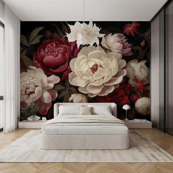 Pittura di fiori su sfondo nero Carta da parati Pittura di fiori su sfondo nero