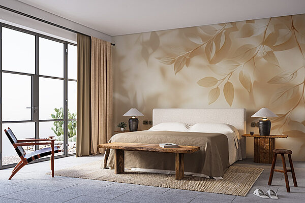 Carta da parati Foglie bianche su una superficie bianca