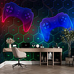 Carta da parati Controller di gioco su sfondo esagonale