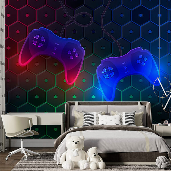 Controller di gioco su sfondo esagonale Carta da parati murale Controller di gioco su sfondo esagonale