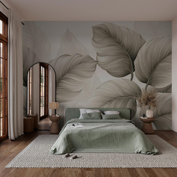 Carta da parati Foglie morbide e ricurve in toni delicati
