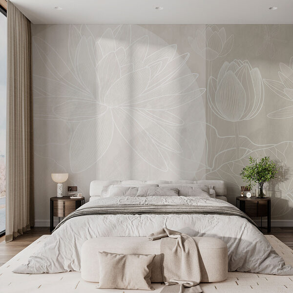 Disegno di un fiore bianco su sfondo grigio Carta da parati Disegno di un fiore bianco su sfondo grigio