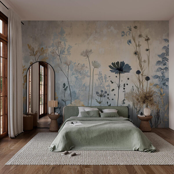 Pittura di fiori su una parete Carta da parati Pittura di fiori su una parete