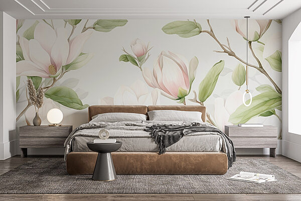 Delicate magnolie dalle tonalità tenui Carta da parati Delicate magnolie dalle tonalità tenui