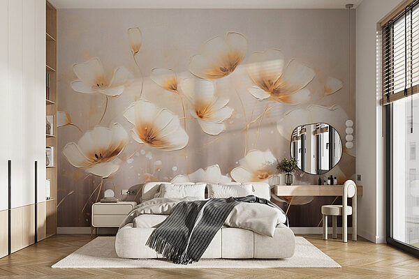 Pittura di fiori su sfondo bianco Carta da parati Pittura di fiori su sfondo bianco
