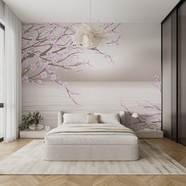 Albero con fiori rosa Carta da parati Albero con fiori rosa