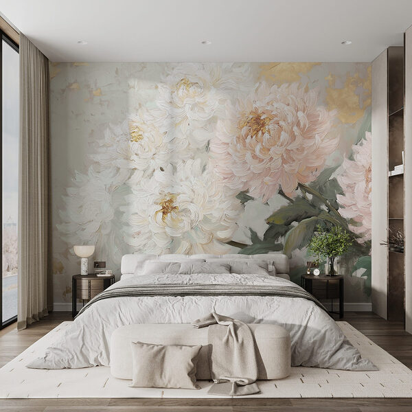 Pittura di fiori su una superficie bianca Carta da parati Pittura di fiori su una superficie bianca