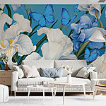 Carta da parati Eleganza floreale con farfalle vivaci