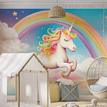 Carta da parati Unicorno con arcobaleno e nuvole