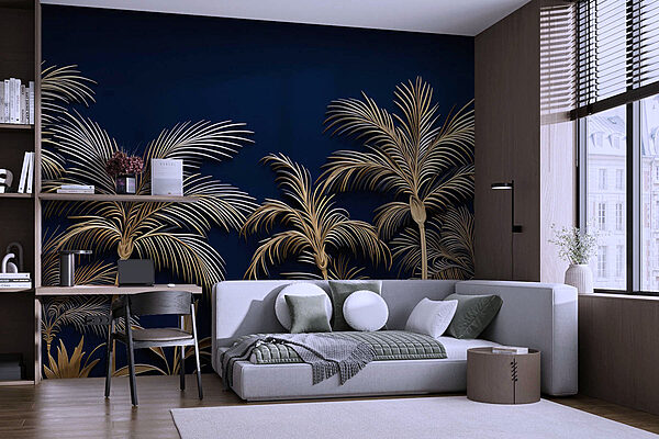 Palme eleganti su uno sfondo blu intenso Carta da parati Palme eleganti su uno sfondo blu intenso