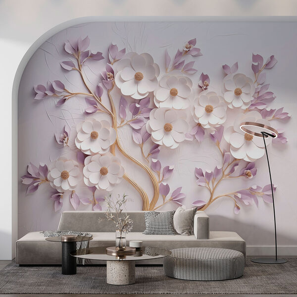 Albero con fiori e foglie Carta da parati Albero con fiori e foglie