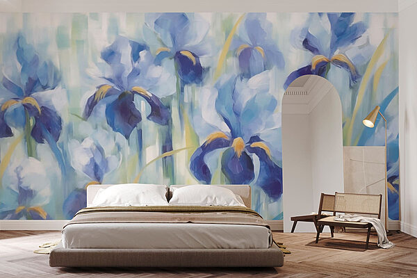 Pittura di fiori blu Carta da parati Pittura di fiori blu