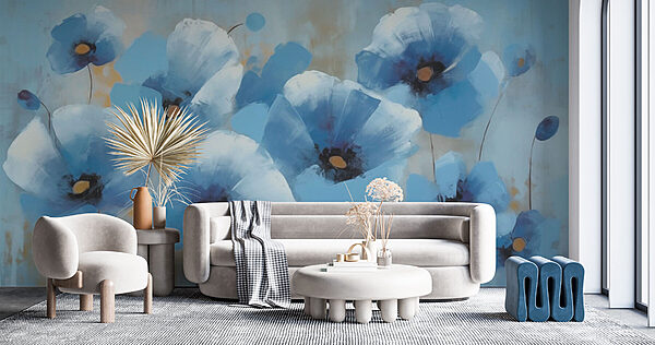 Pittura di fiori blu Carta da parati Pittura di fiori blu