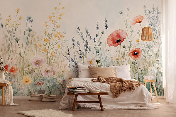 Pittura di fiori in un campo Carta da parati Pittura di fiori in un campo