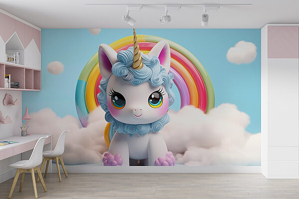 Unicorno giocattolo con arcobaleno sullo sfondo Carta da parati Unicorno giocattolo con arcobaleno sullo sfondo