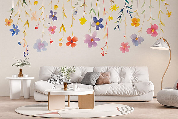 Pittura ad acquerello di fiori e foglie Carta da parati Pittura ad acquerello di fiori e foglie