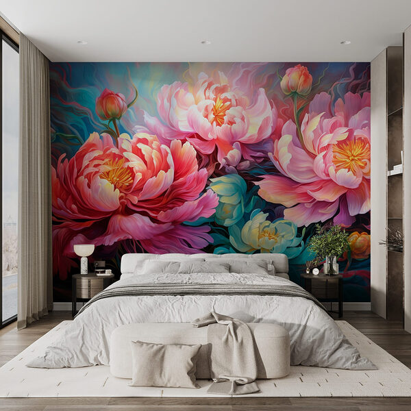 Pittura di fiori su sfondo blu Carta da parati Pittura di fiori su sfondo blu