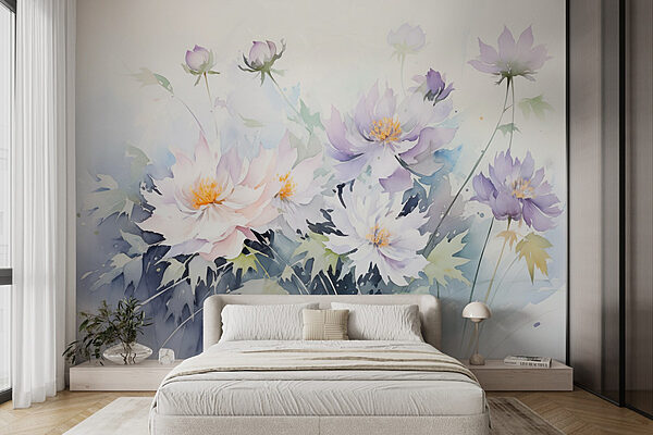 Pittura di fiori su sfondo bianco Carta da parati Pittura di fiori su sfondo bianco