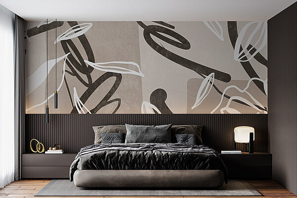 Linee artistiche e foglie si intrecciano dolcemente Carta da parati Linee artistiche e foglie si intrecciano dolcemente