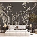 Carta da parati Disegno di una strada con edifici e un campanile